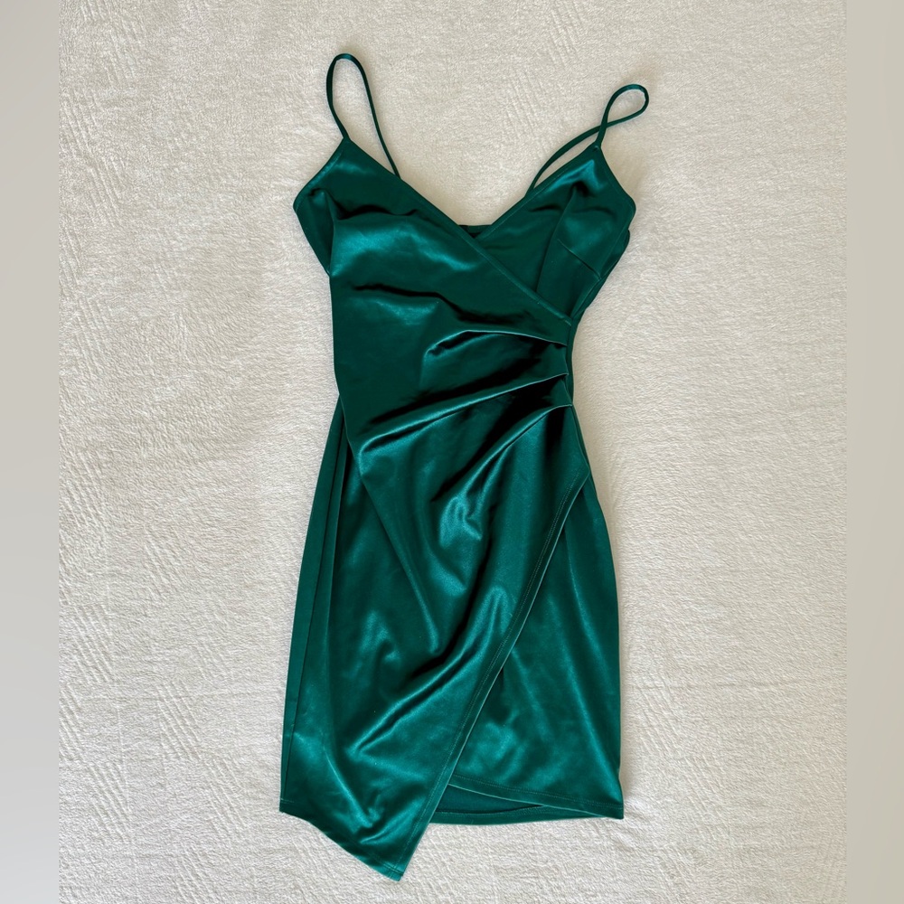 Windsor Teal Asymmetrical Satin Dress